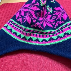 Vibrant Pink and Green Vintage Women’s winter hat